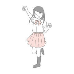 ガッツポーズをする元気な女子学生のイラスト