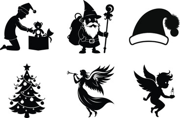 Fototapeta premium Black And White Christmas Vector Silhouettes