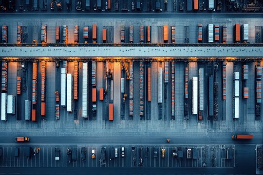 An aerial view shows a cargo container storage facility