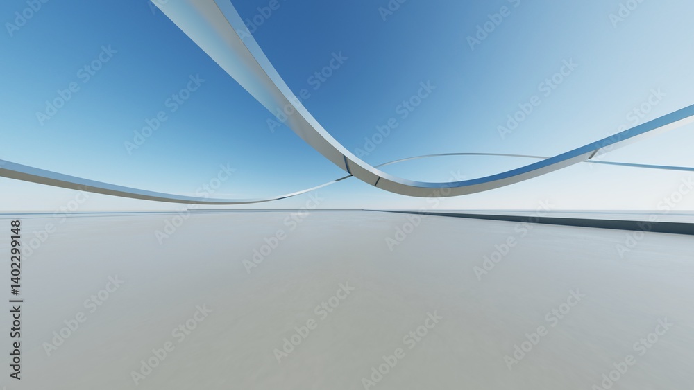 Aufkleber 3d illustration of abstract minimal architecture background, geometric architectural with chrome or 