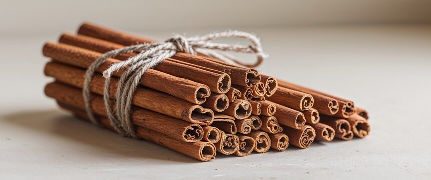Bundle of Cinnamon Sticks Tied with Twine.