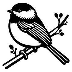 Chickadee on Branches Illustration.