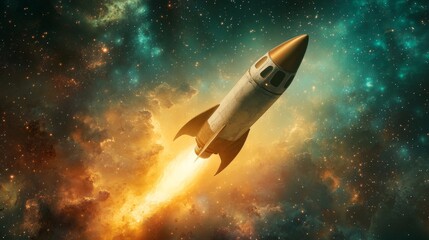 Galactic Odyssey: Rocket Soaring Through Starry Cosmos