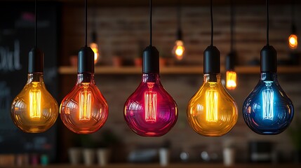 A variety colors modern LED light bulbs, focusing on energy-efficient lighting options