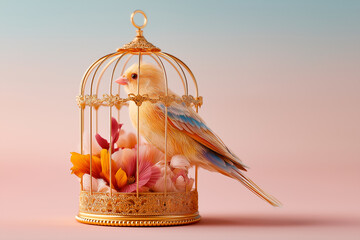 Fototapeta premium little bird in a golden cage illustration