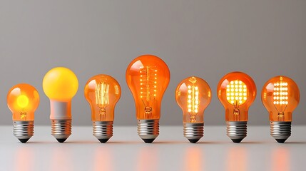 A variety orange modern LED light bulbs, focusing on energy-efficient lighting options