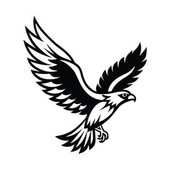 Fototapeta premium Silhouette of a dove and eagle with wings flying in black, featuring feathers and a symbolic design of birds in nature