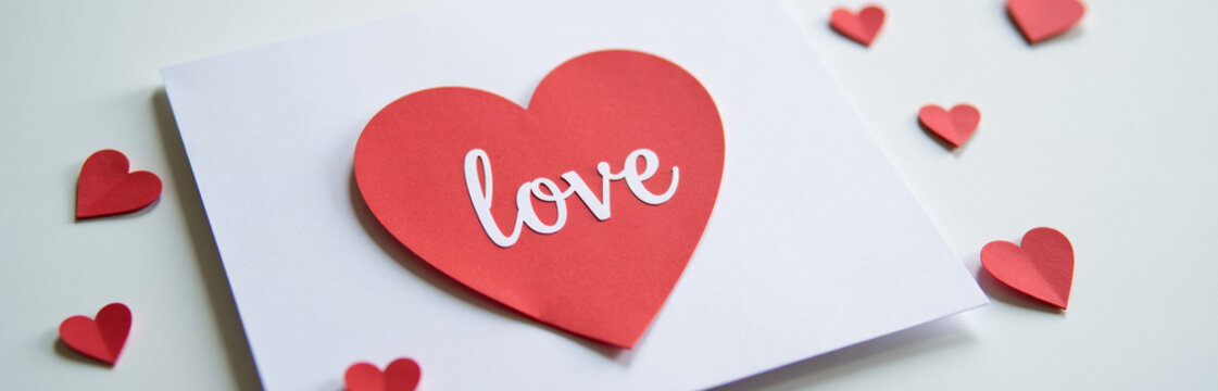 Card Features A Heart Shape With A Love Message Accompanied By Small Heart Decorations For Added Sentimental Value.
