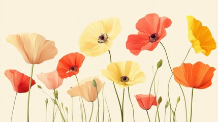 Fototapeta premium Flowers on a cream colored background. Generative AI illustration