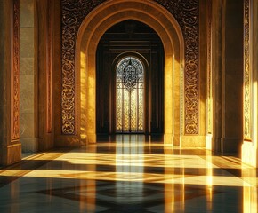 Golden door glows in marble hall, dust and carvings shimmer in sunlit elegance and timeless beauty isolated on transparent background