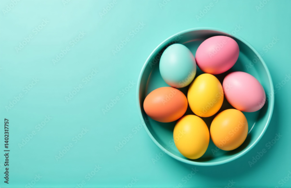 Poster Colorful Easter Eggs In A Turquoise Circle Sit Atop A Teal Background With Plenty Of Space To Add Text And Graphics Freely.