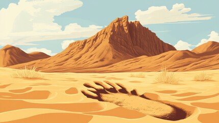 Naklejka premium Desert landscape with giant footprint in the sand illustration