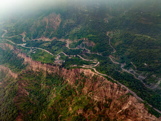 Aerial landscape of the mountains taken from a drone