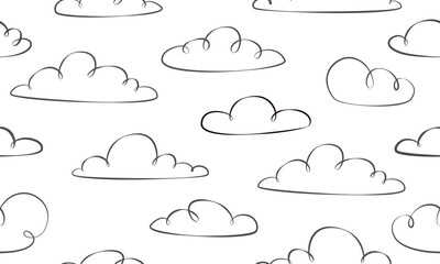 Clouds seamless pattern. Outline clouds in the sky.