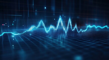 Blue glowing digital waveform frequency graph on dark background
