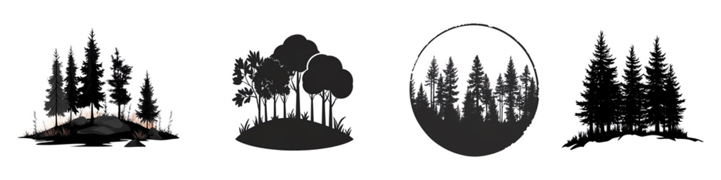 Set of nature forest place black collor flat icon isolated on transparent background