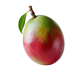 Fototapeta premium A ripe mango with a green leaf on top