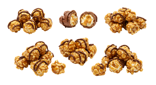 Caramel Popcorn with Chocolate Drizzle: Transparent Background Images