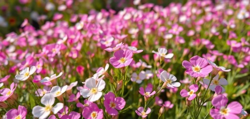 Obraz premium Delicate white and pink Bacopa monnieri blossoms in a vibrant field garden, petals, delicate