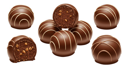 Dark Chocolate Truffles with Nut Filling Transparent Background