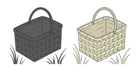 Obraz premium Seagrass Storage Basket, a handmade natural container isolated, brown, black on white