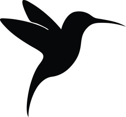 Sleek black hummingbird illustration with fluid shape and high contrast design