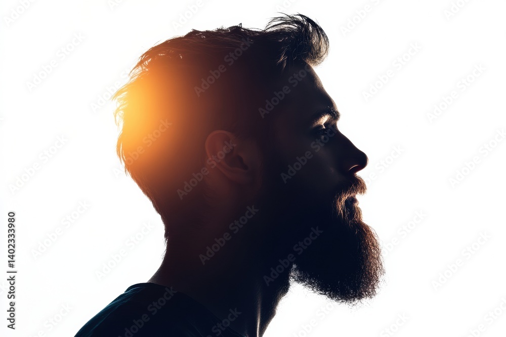 Leinwandbilder silhouette of a bearded man with fade effect on white background captured in a clean and minimalist 