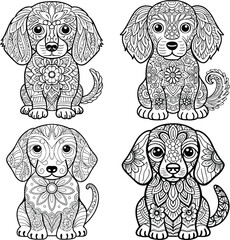 Cute, Detailed Coloring Page Dogs with Intricate Mandala Patterns