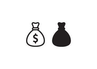 Simple Money Bag Icon in Line and Solid Style