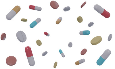 Colorful Capsule and Tablet Pills on Transparent Background