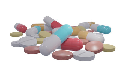 Colorful Capsule and Tablet Pills on Transparent Background