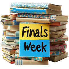 Finals week studying college university books education exam preparation on transparent background