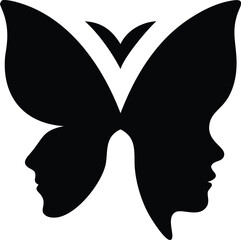 Facial Outlines Merging into Butterfly Wings Symbolizing Freedom