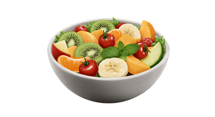 Vibrant Fruit Salad in Gray Bowl on Transparent Background