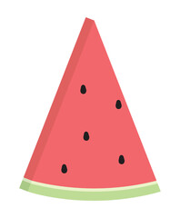 A piece of watermelon on a white background. Fresh and ripe piece of watermelon with seeds in flat cartoon style. Fruits and vegetables. EPS 10 vector illustrations