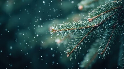 Lush green pine branches create a vibrant and natural backdrop. The intricate details of the needles evoke a sense of tranquility and freshness.