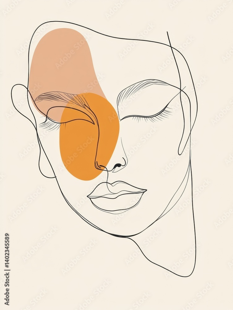 Aufkleber Single line art face drawing featuring abstract fashion design in pastel colors on a clean background showcasing minimalism and artistic expression