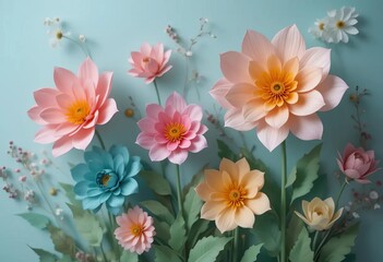 A video of paper flowers growing and appearing in pastel colors, and a video of daisy flowers rotating on a white background.