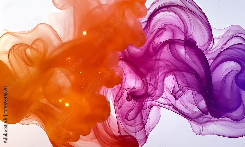 Wall mural colorful abstract light waves flowing smoothly in shades of orange and purple with translucent textu