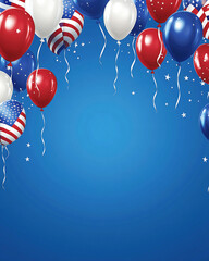 4th of July border with balloons in red, white and blue around negative space, copy space, for your message.