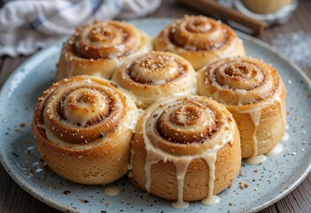 A close-up of freshly baked cinnamon rolls