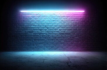 Obraz premium Empty Room With Neon Lights Against Brick Wall