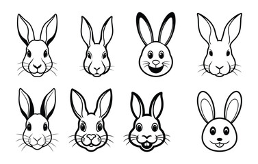 A Set Of Rabbit Bundles Line Art Vector Illustration | Cute Bunny Clipart, Minimalist Rabbit Designs, Hand-Drawn Bunny Silhouettes, Spring Animal Line Art, Rustic Easter Bunny Graphics, Woodland Wildl