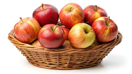 A wicker basket filled with a delicious assortment of ripe red and yellow apples