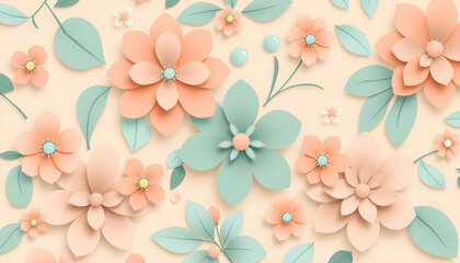 3D Paper Cut Floral Pattern – Pastel Peach & Mint Design