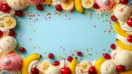 Cheery banana split template bursting with colorful scoops, ideal for summer treats!