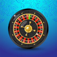 Black Golden casino roulette wheel with wood desk and cells Vector illustration for casino, game design, advertising