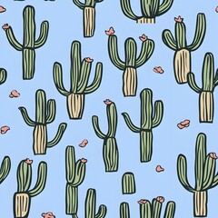 A tranquil pattern of cacti evokes serene desert vibes with earthy elegance.
