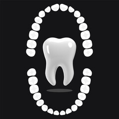 Tooth white, 3D illustration of a tooth and full mouth illustration