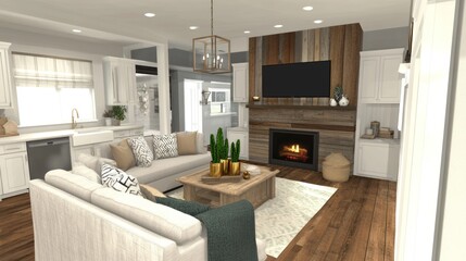 A well decorated living room showcasing modern farmhouse style